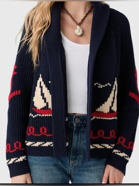 The Great. Sailboat Lodge  Cardigan, Navy cable Knit Sweater, Medium (Sz 2)